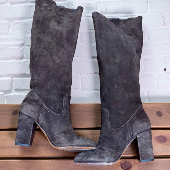 VERO CUOIO Luxury Women Soft Suede Tall Brown Boots Size 7.5 Made In Italy $500 - Picture 1 of 5